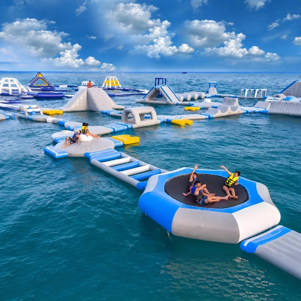 Water Floating Island Inflatable Aqua Park Inflatable Water Park with Water Slide Obstacles Course Games for Adult