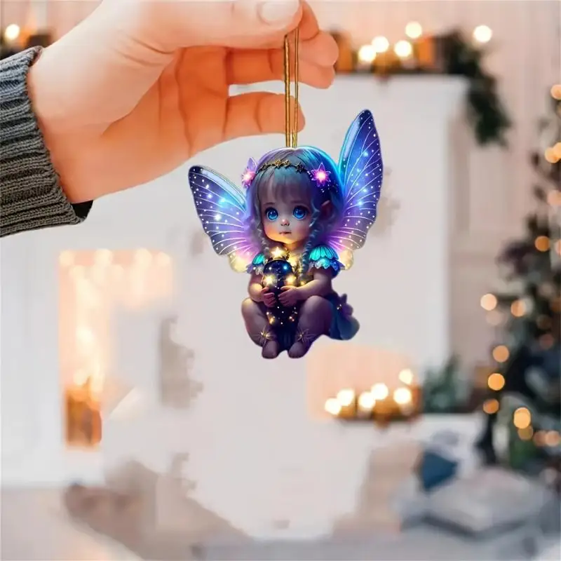 Fascinating 2D angel pendant, perfect for car mirrors, backpacks and keychains