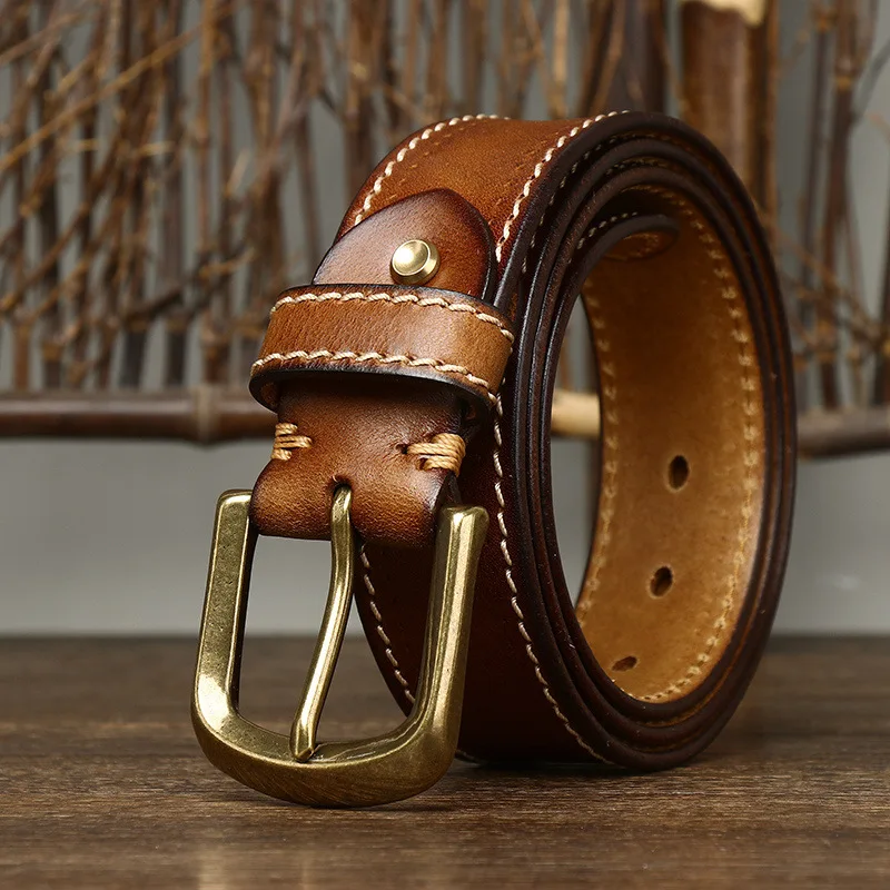 

Korean fashion trend retro versatile first layer cowhide belt men's genuine leather pin buckle youth casual jeans belt