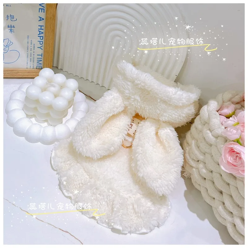 

Pet Plush Coat Winter Plush Rabbit Ear Coat Thick and Cute Rabbit Ear Hooded Sweatshirt Teddy Puppy Dog Clothes for Small Dogs