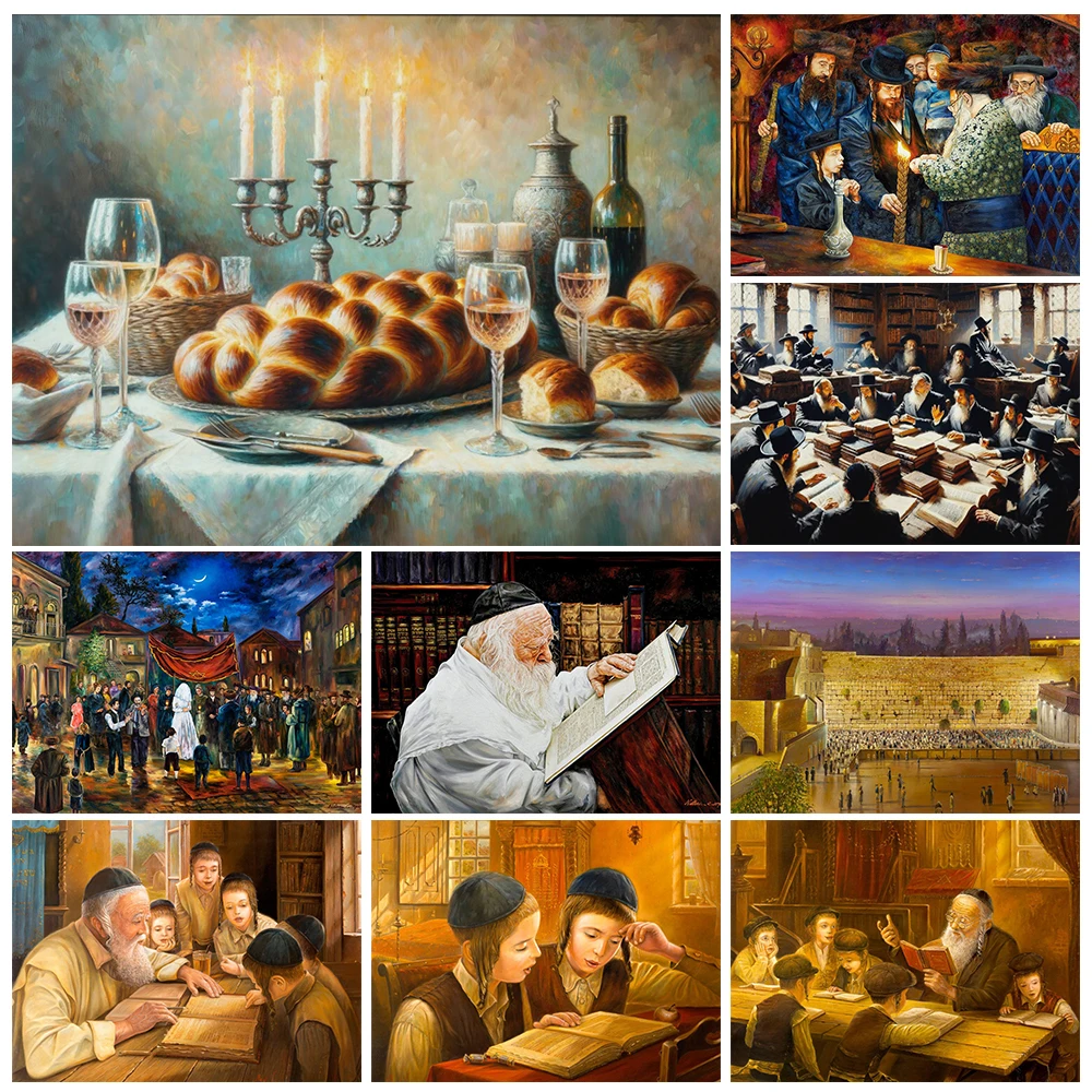 Jewish Family 5D Diamond Painting The Joy of Learning in a Jewish Town Drawing Diy Diamond Embroidery Hand Home Wall Decor