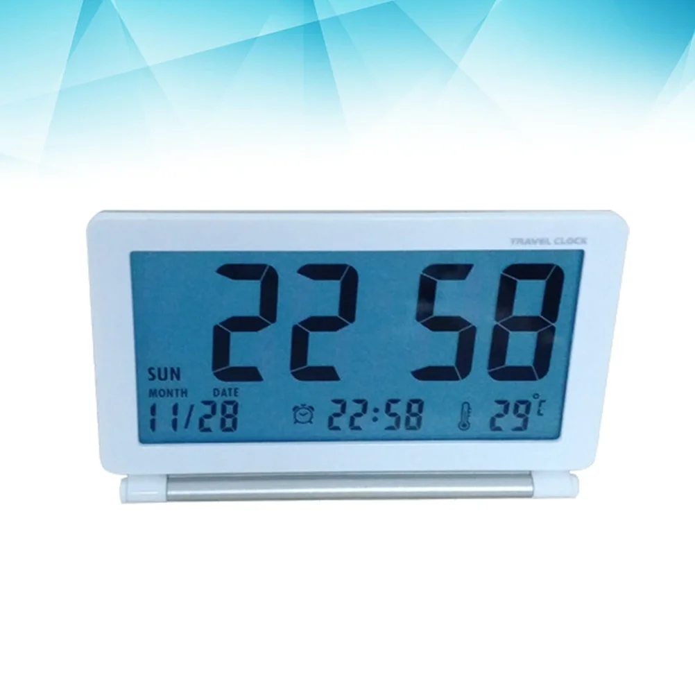 

Alarm Clock White Folding Ultra-Thin Silent Desktop Clock Big LCD Display Time Date Temperature Week Snooze