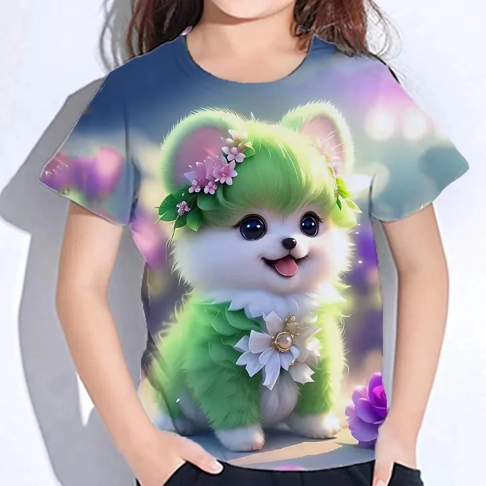 Tops For Children Short Sleeve Summer Cat T Shirts Girl Kids Clothes 3d Print Tee Shirts Korean Kawaii T-Shirts From 10-14 Years