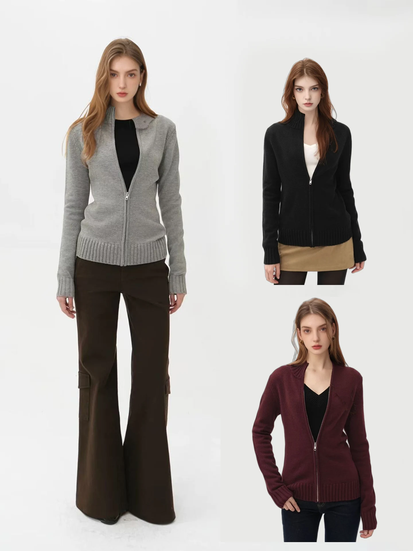 

Warm Woolen Knitted Zipper Ne Cardigan Jim Kennet Casual Sle Long Sve Regular Length Women's Faion Autumn Season