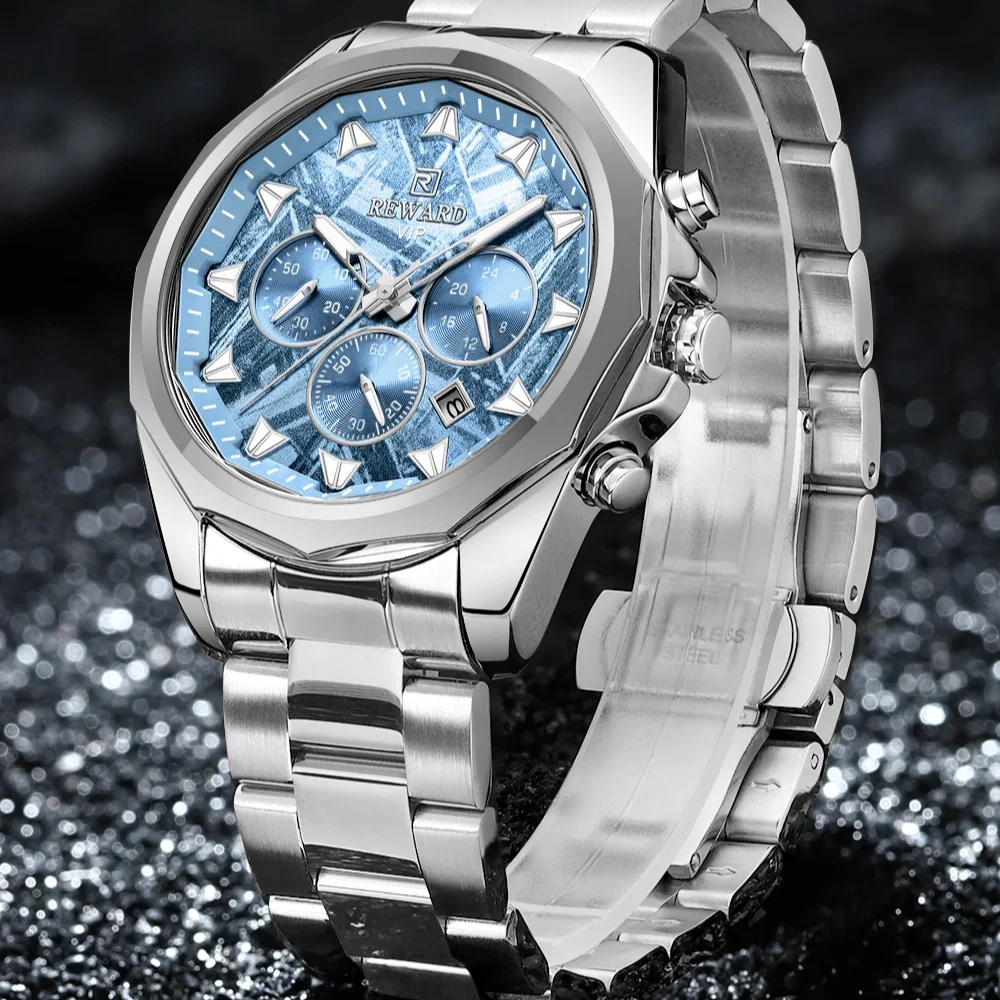 مكافأة 812052 موضة ساعة كوارتز رجالية تصميم فني الطلب الكبير كرونوغراف التقويم مقاوم للماء ساعات الفولاذ المقاوم للصدأ للرجل #1