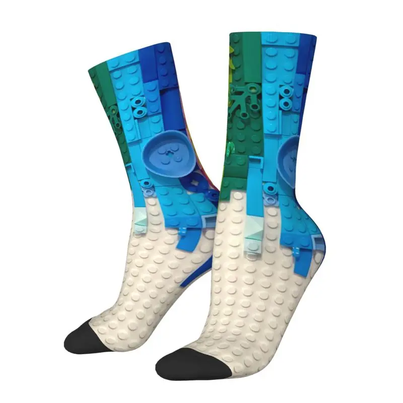 Novedad personalizada, bloques de construcción para hombre, calcetines de vestir con patrón de arcoíris, calcetines unisex cálidos y cómodos con estampado 3D