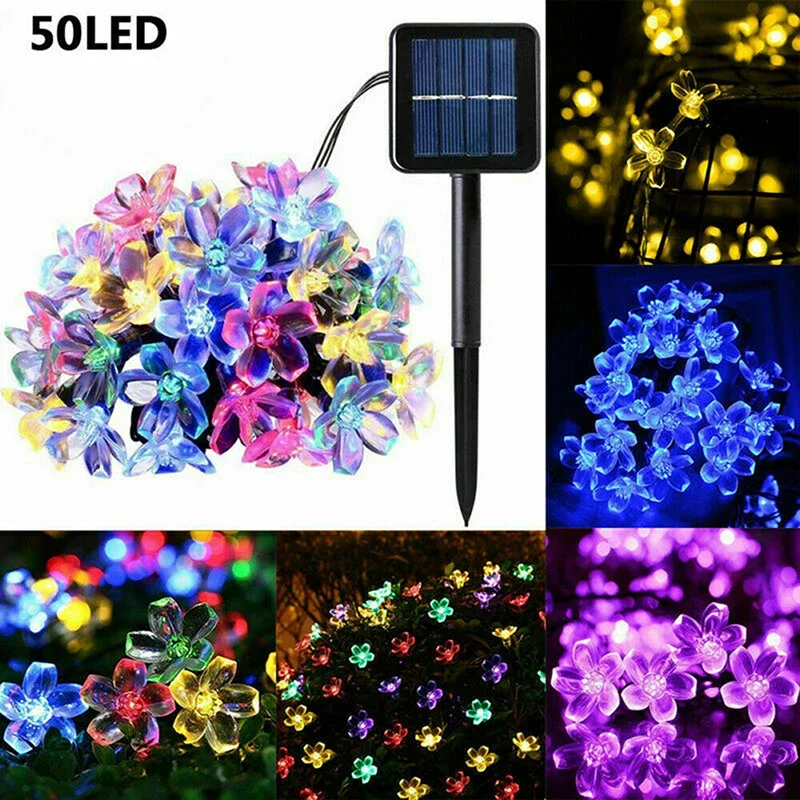 

20/50/100LEDs Fairy Flower Solar Lights 5/ 7/12m LED Solar Lamp String Light Waterproof Outdoor Party Garden Decoration