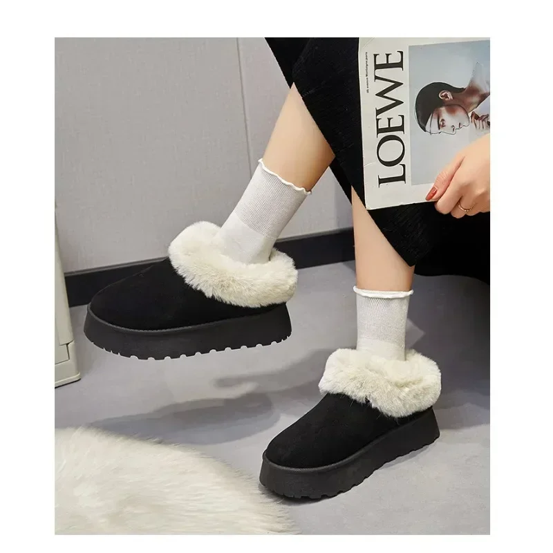 Winter women's boots with half support fur shoes, thick soled warm, non slip and comfortable women's shoes, size 36-42