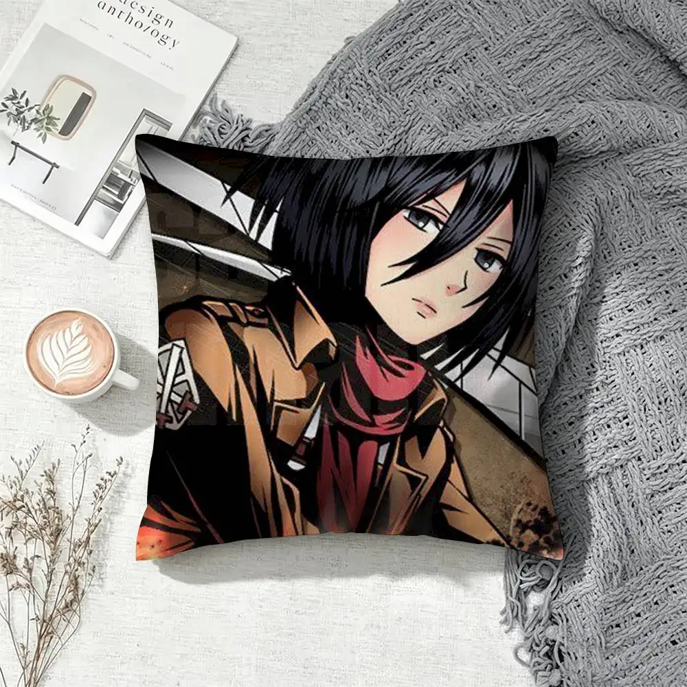 Mikasa Ackerman Attack on Titan  Square Double-Sided Printed Pillow Case Sofa Cushion Cover Bedroom Bedside Decor