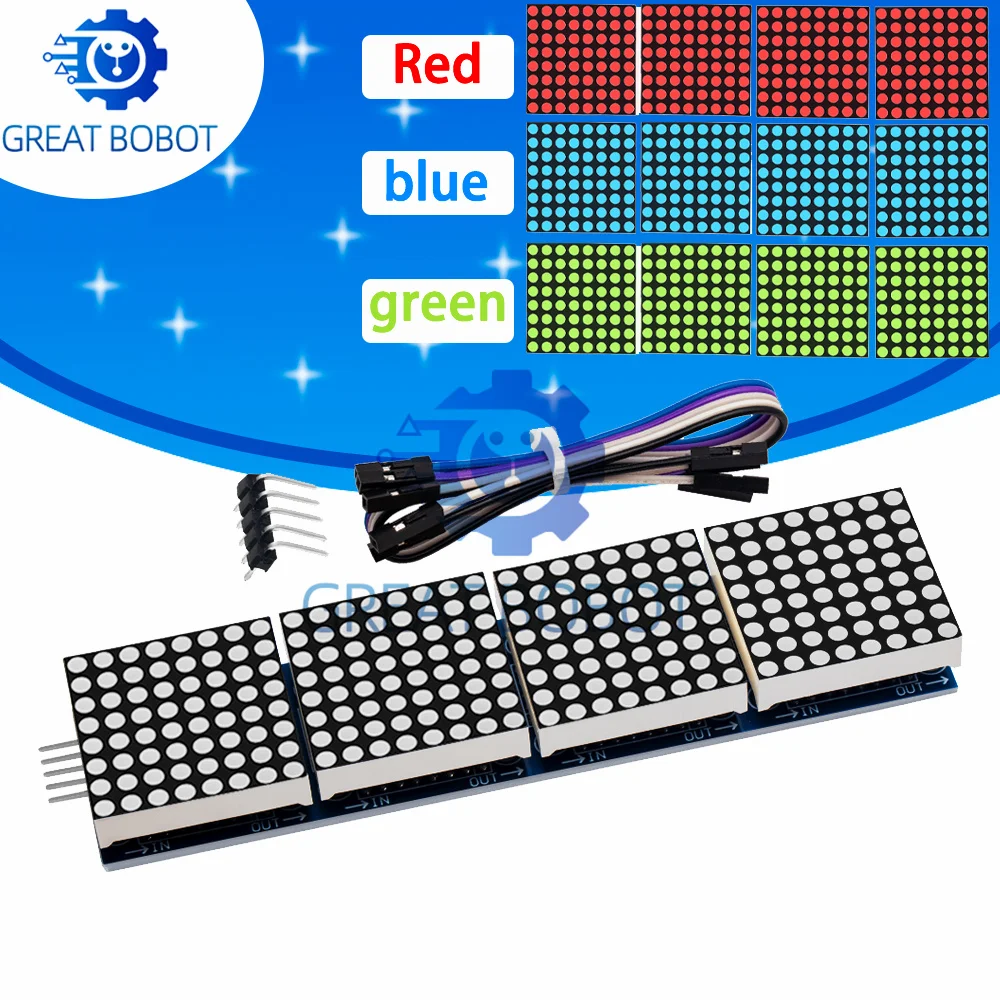 MAX7219 Dot Matrix Module: 4 - in - 1 Display for Arduino Microcontroller, Comes with 5P Line