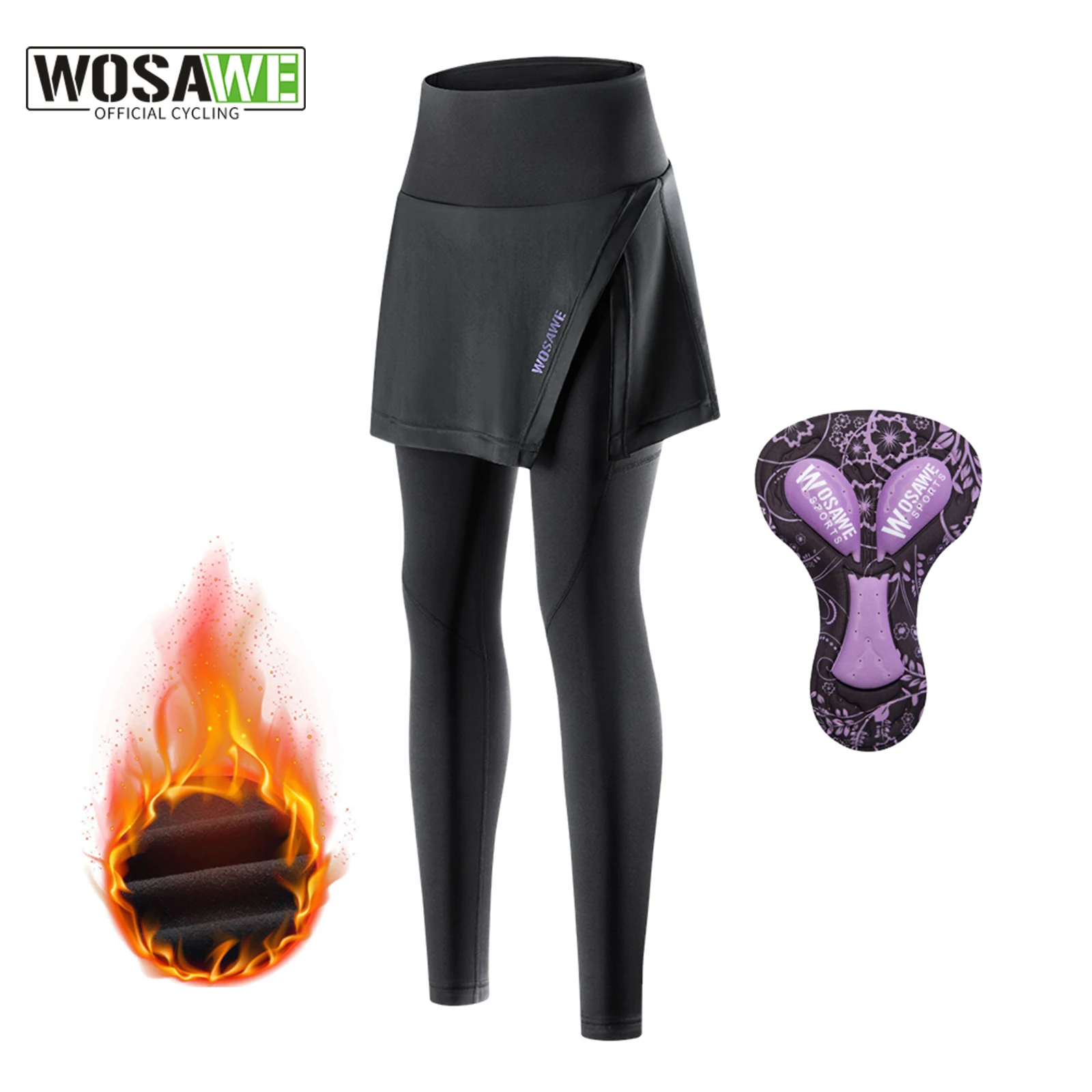 

WOSAWE женская велосипедная юбка, леггинсы, зимние теплые велосипедные колготки на флисовой подкладке с замши, женские велосипедные брюки с термоподкладкой