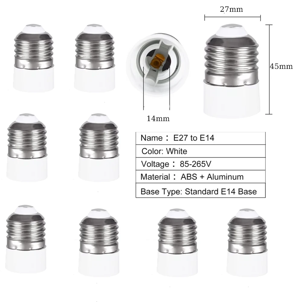 

10Pcs E27 to E14 Socket Adapter Durable Practical Heat Resistant LED Lamp Holder Lamp Adaptor Socket Converter