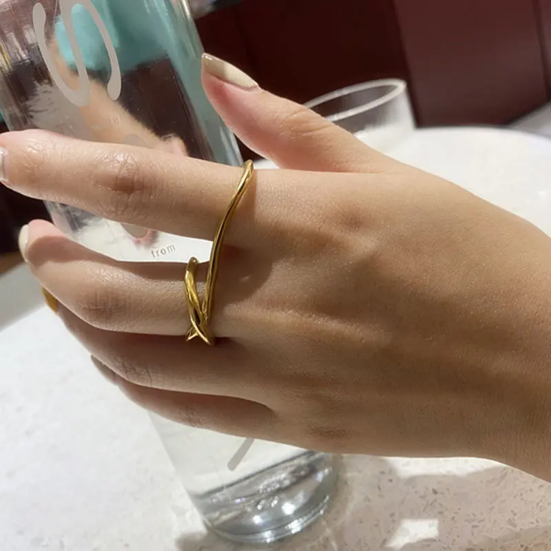 925 Sterling Silver Open Finger Ring Golden 2 Finger Ring Hard Fixed Geometric Punk For Women Jewelry Gift Dropship Wholesale