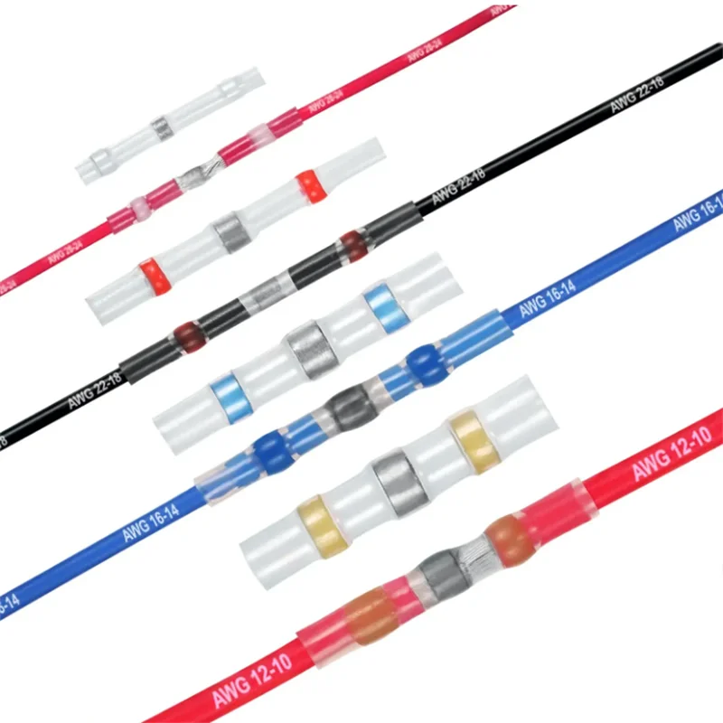 100/200PCS Heat Shrink Connectors Sleeve Tube Terminals Electrical Butt Splice Wire Connector Splice Solder Insulated Cable