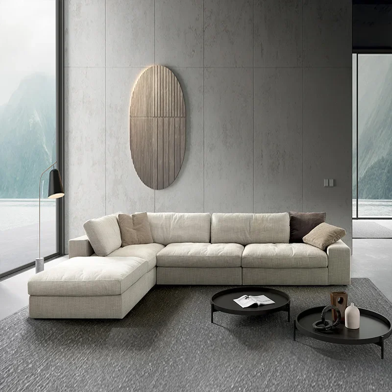 Cream wabi wind down module cotton and linen fabric sofa living room corner combination