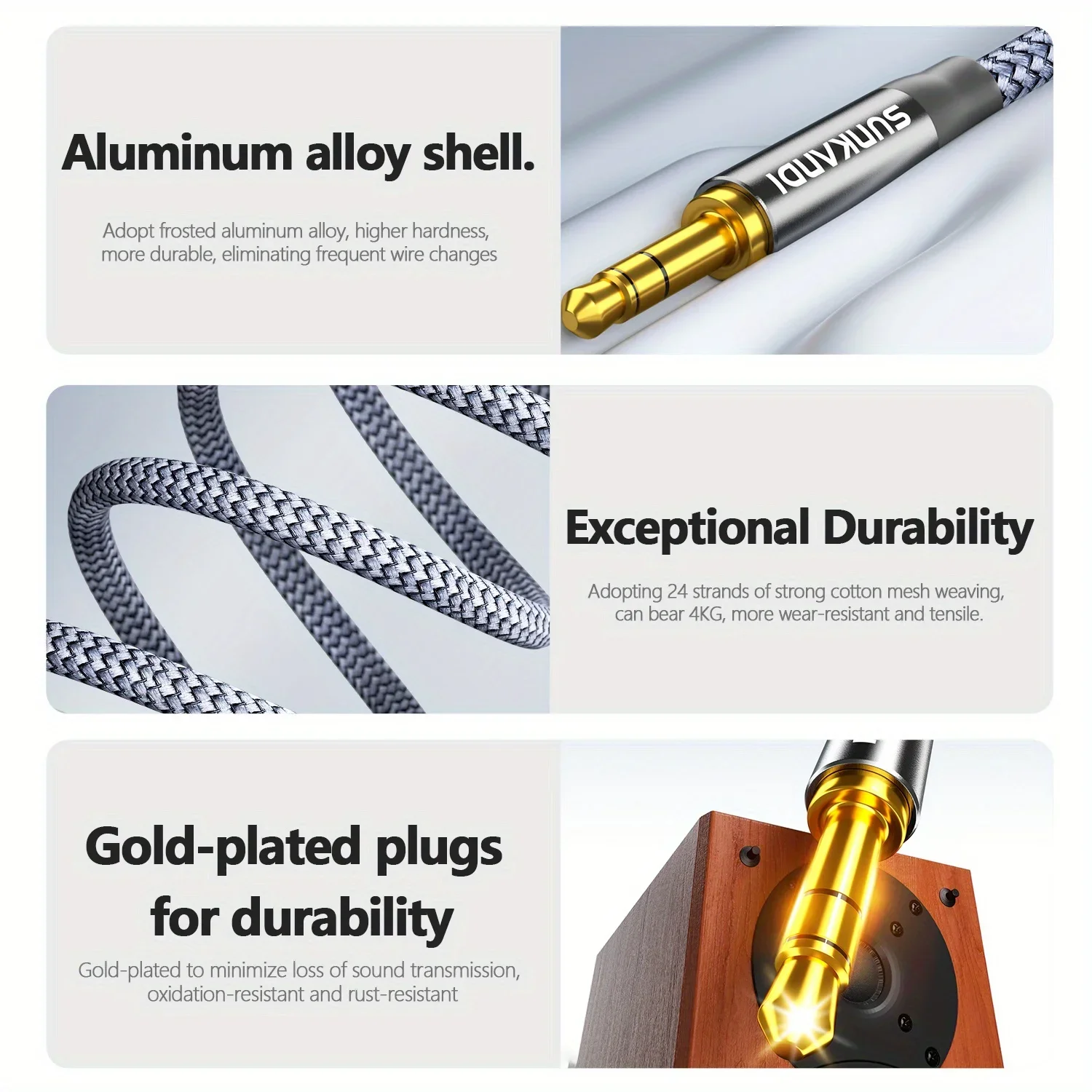 كابل سماعة رأس SUNKANDI USB C إلى 3.5 ملم، سلك صوت ستيريو لسماعات الرأس من النوع C إلى 3.5 ملم لهاتف iPhone 16 15، Samsung Galaxy S24