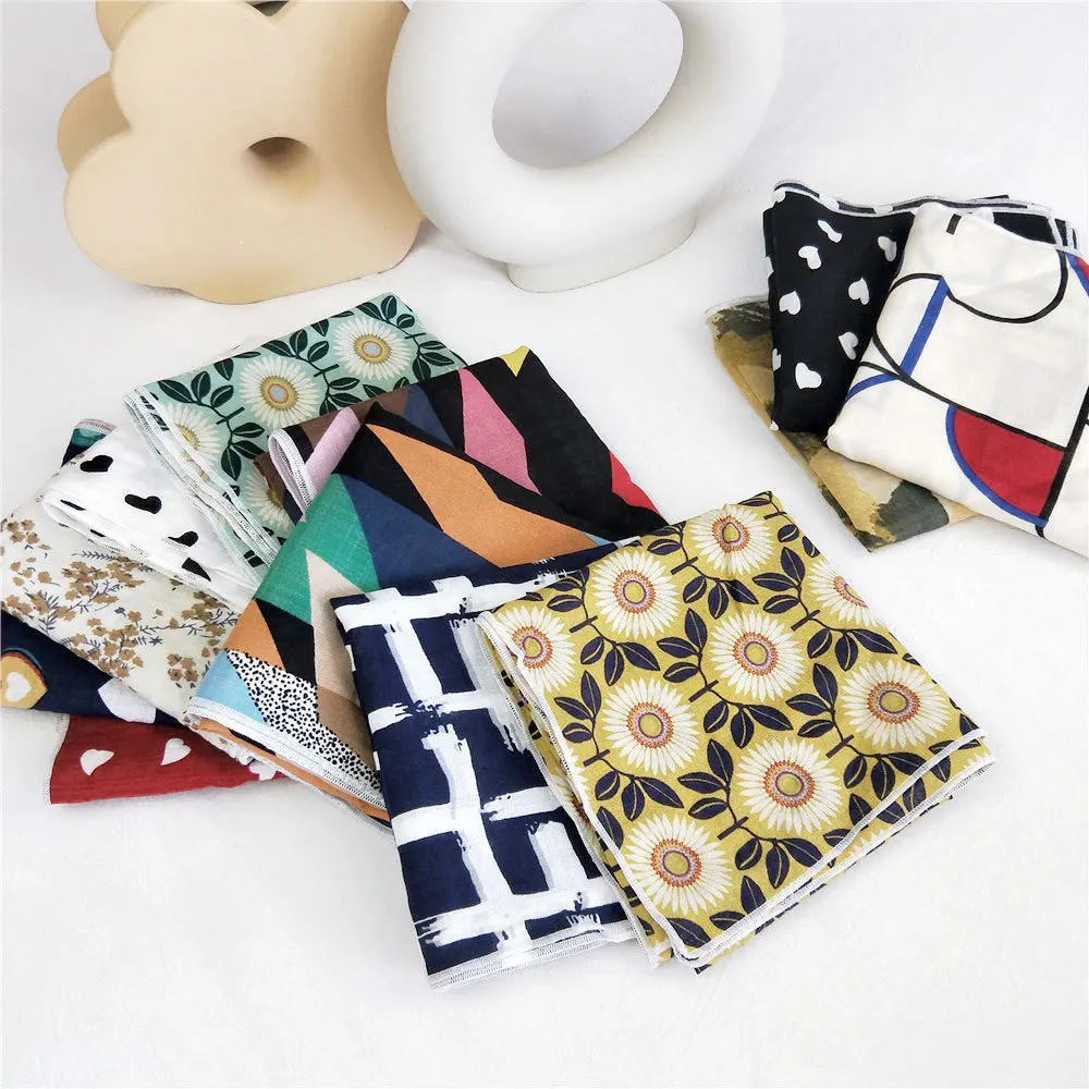 square headband Women 55cm Cotton Linen Small Square Scarf Casual Printed Scarves Girls Luxury Design Neck Tie bandana bulk