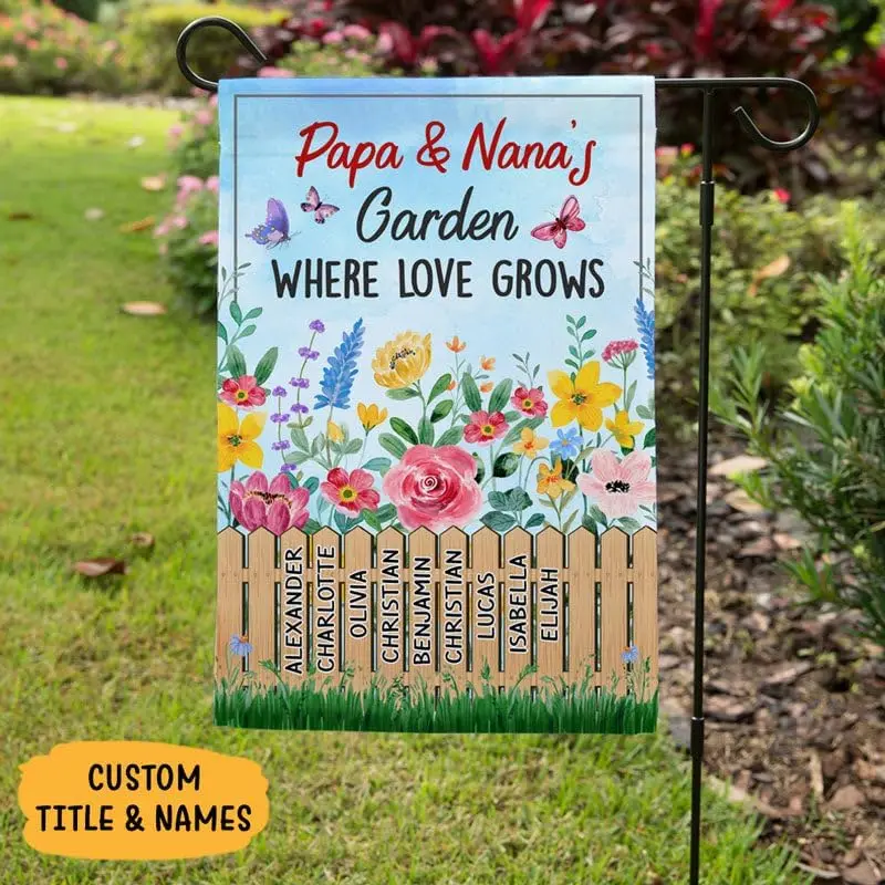 Grandma and Grandpa's Garden Flag, Where Love Grows, Grandkids Garden Flag, Personalized Gift for Grandma Grandpa, Grand MME SSL