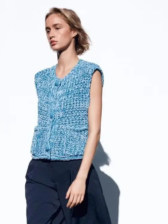 Estate 2025 Gilet lavorato a maglia pigro da donna Svel round Ne Couture grossolana Lunghezza ort Fibra di poliestere Casual Dolce