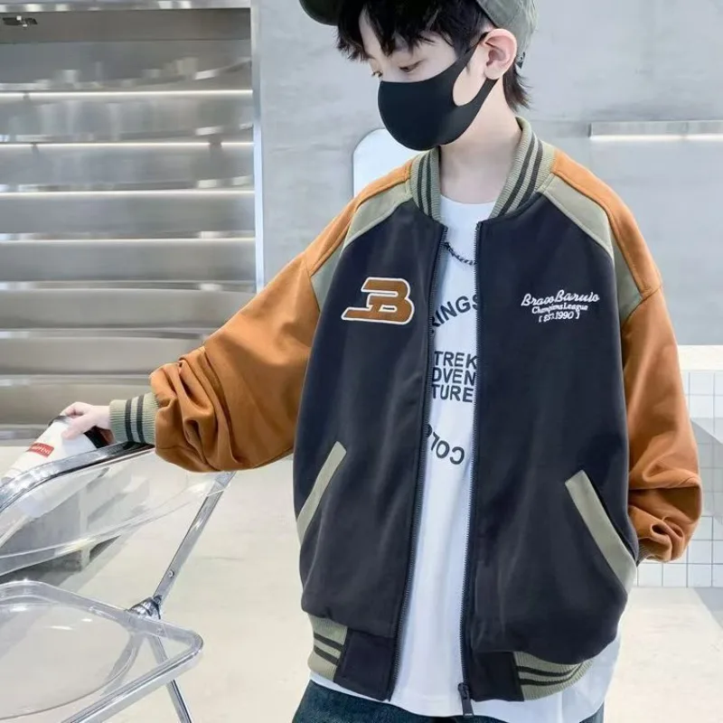 2023 nieuwe jongens honkbaljas met letterprint casual sportieve hoodie jas voor kinderen herfst lente unisex peuter bovenkleding