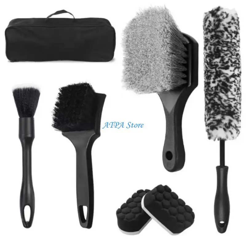 U13C Automotive Wheel Cleaning Brushes With Soft Non Abrasive Bristles Short Handle For Alloy Rims Maintenance