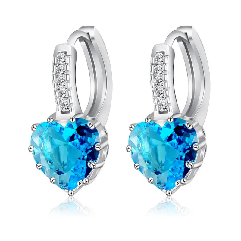 Heart Stone Design CZ Zircon 925 Sterling Silver Pierced Stud Earrings Women Bling Australian Crystal Jewelry Wedding Brincos
