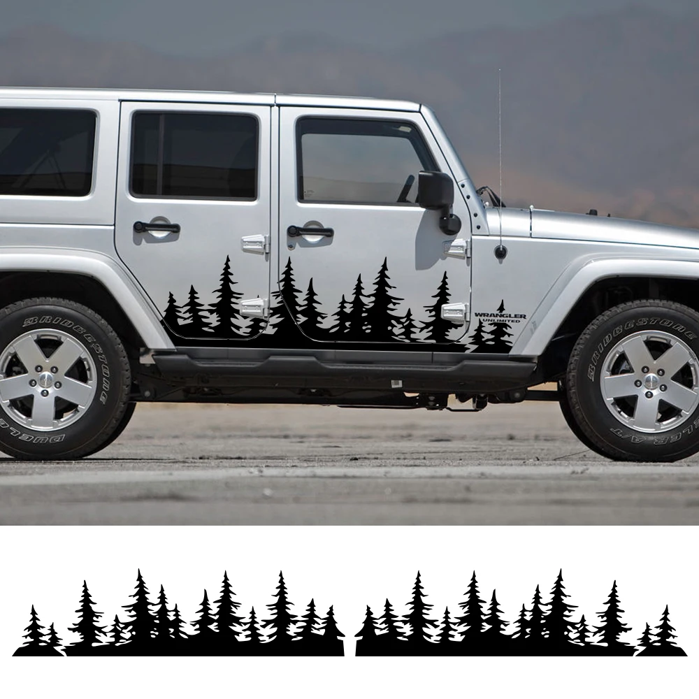 2PCS Car Door Side Decor Stickers For Jeep Wrangler JK JL TJ YJ Dense Forest Graphics Vinyl PVC Decals Auto Tuning Accessories