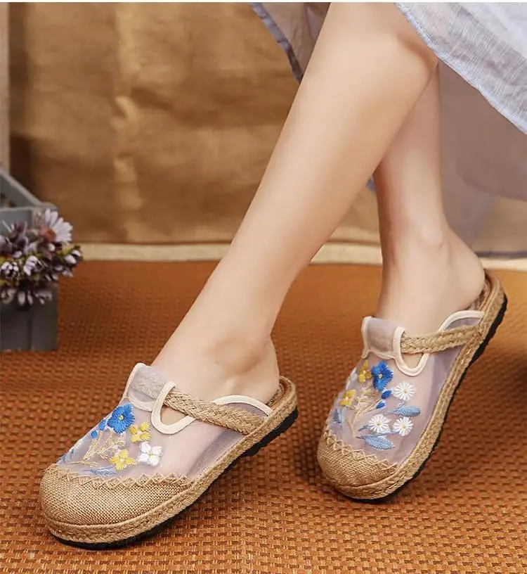 

Женские тапочки, льняная обувь, дышащая повседневная прогулочная обувь, женские сандалии, уличные и домашние шлепанцы, модный стиль в стиле ретро