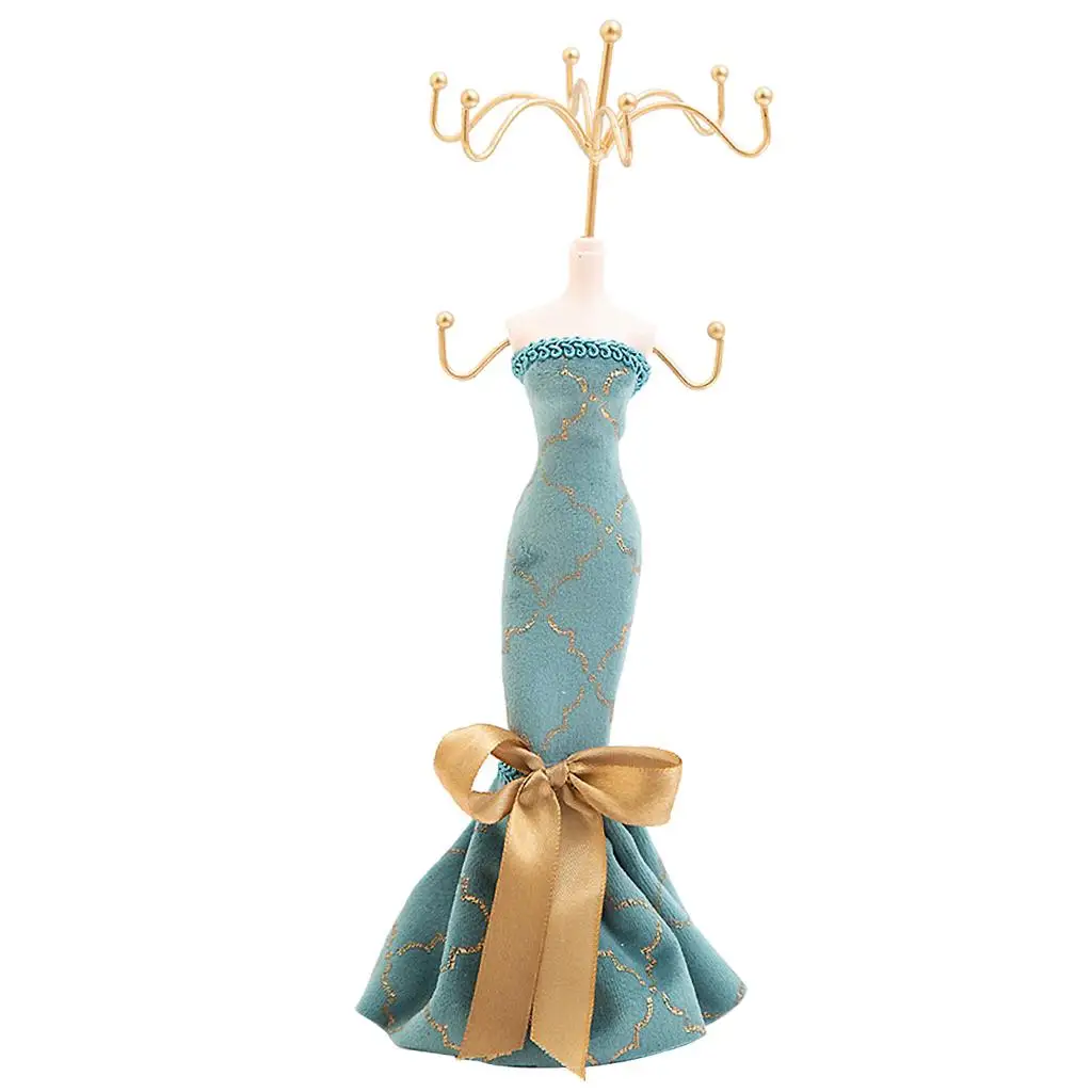 Dress Jewelry Organizer Display Stand Hanging with Hook Showcase - Blue