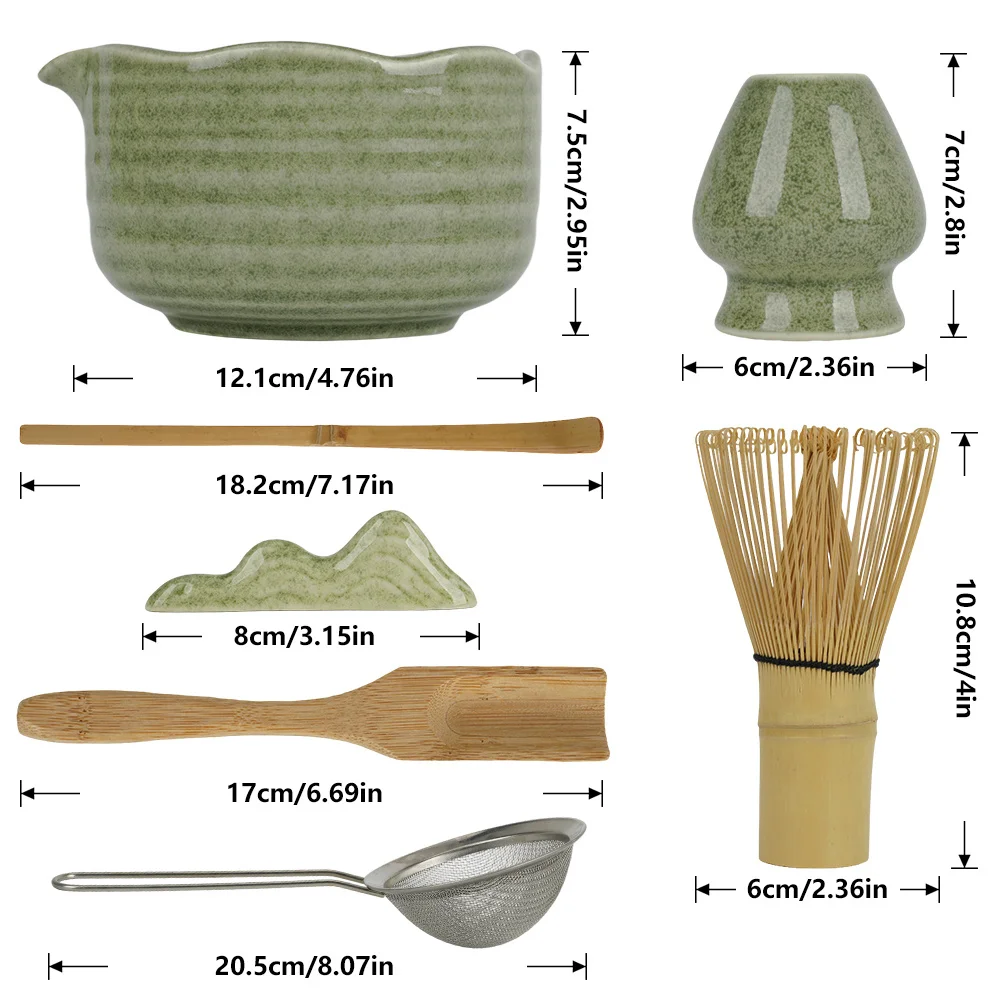Zestaw narzędzi do przygotowywania matchy, zestaw do parzenia matchy zawierający miskę do matchy, trzepaczkę do matchy, ceramiczny stojak, sitko, uchwyt na łyżeczkę, łyżeczkę, doskonały pomysł na
