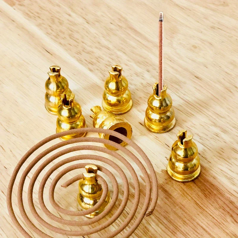 5pcs Copper Gourd Incense Plug with Nine Holes Mini Portable Water Drop Spice Seat Wire Stick Holder Sticks Burner Accessory