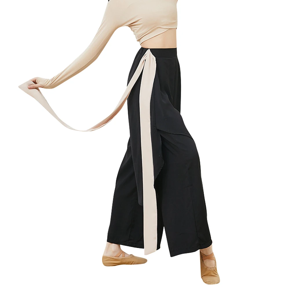 Latin Dance Pants Practice Ballroom Dance Wide-Leg Pants Dance Pants Modern Dance Women's High Waist Solid Color Wide Pants