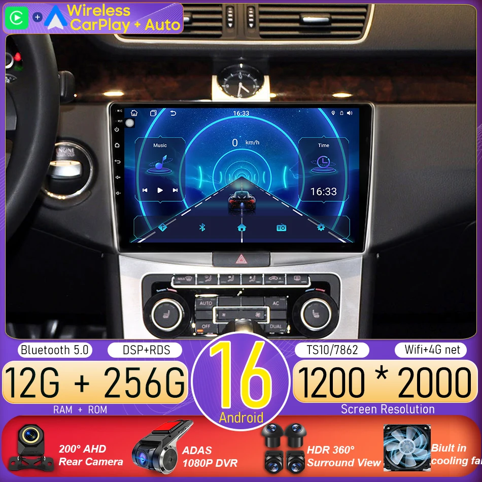 

For Volkswagen Magotan CC PASSAT B7 B6 2010 - 2015 Android 16 Car Radio Multimedia Video Player GPS Navigation CarPlay Auto 2din