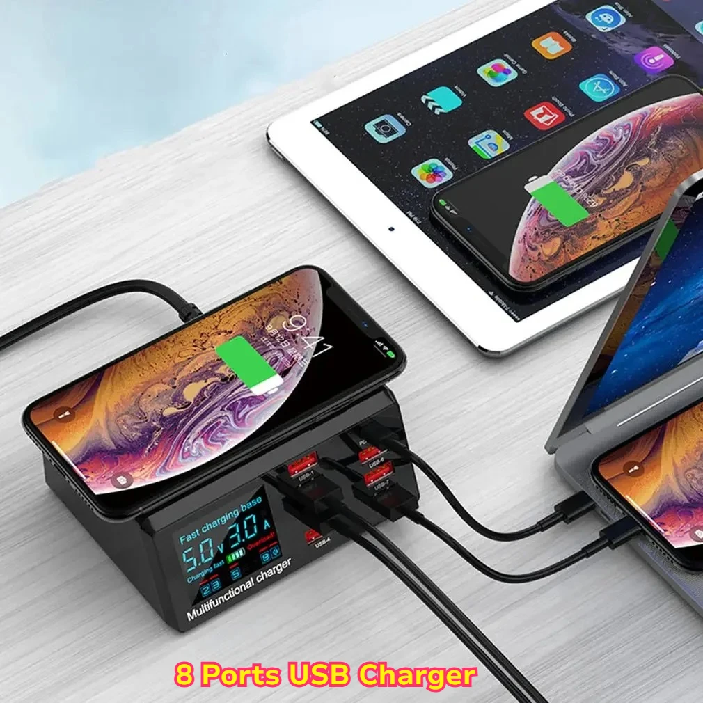 100W 8 Ports USB Charger Quick Charge 3.0 Adapter HUB Wireless Charger Charging Station PD Fast Charger For iPhone 11 Samsung