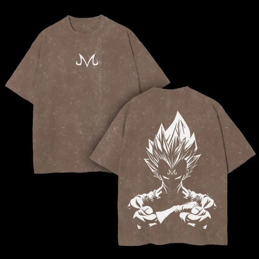 DRAGON BALL Men's and Women's Washed T-Shirt Majin Vegeta Summer and Spring  Anime Tee Retro Trendy Distressed Short Sleeve view 3