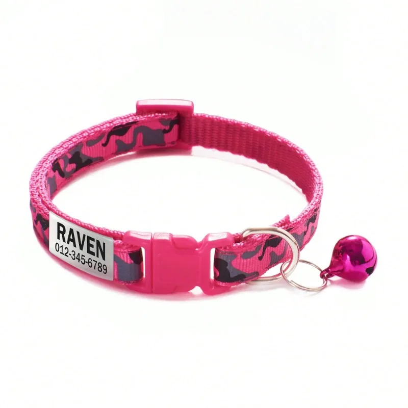 Personalisiertes Katzenhalsband, Tarnmuster, Halsbänder für Welpen und Kätzchen, individuell gestaltete Halskette mit Namens-ID-Anhänger und Glocke, Geschenk für kleine Hunde und Katzen – Detail 7