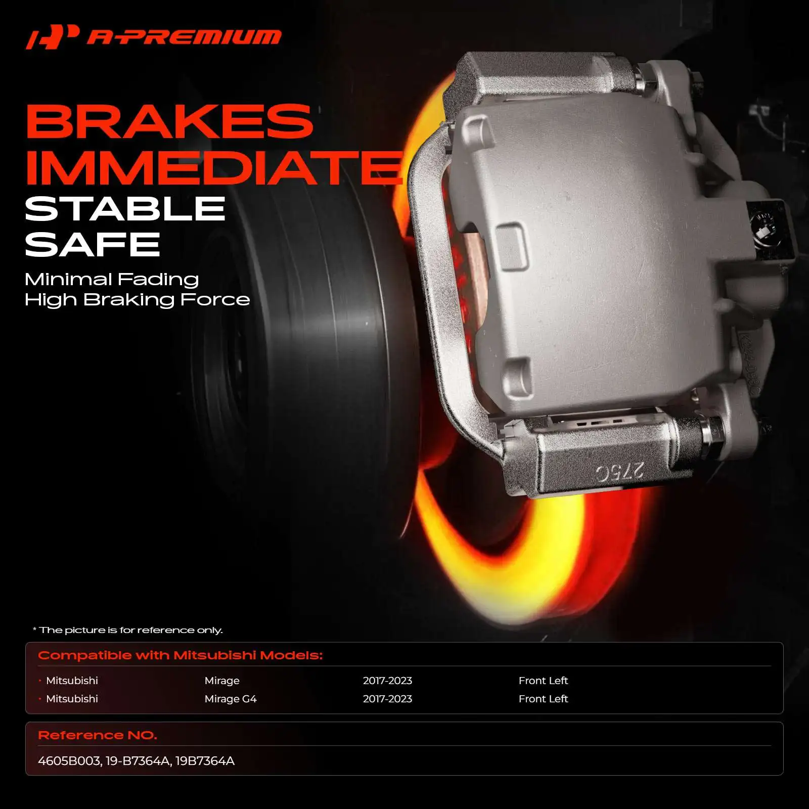 A-Premium Front Driver Brake Caliper with Bracket for Mitsubishi Mirage Mirage G4 2017-2023
