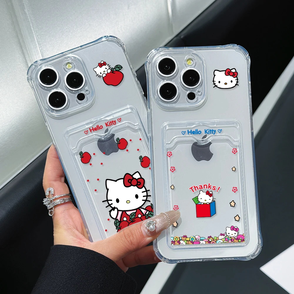 Cute Hellos Kittys Card Hold Phone Case for Samsung Galaxy S24 S23 S22 S21 S20 FE Plus Ultra M33 M53 M54 5G Airbag Cover