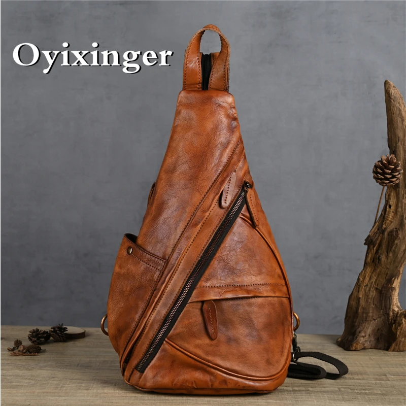 

OYIXINGER Vintage Genuine Leather Men's Shoulder Bag New Fashion Cowhide Crossbody Bags Versatile Multipurpose Travel Backpack