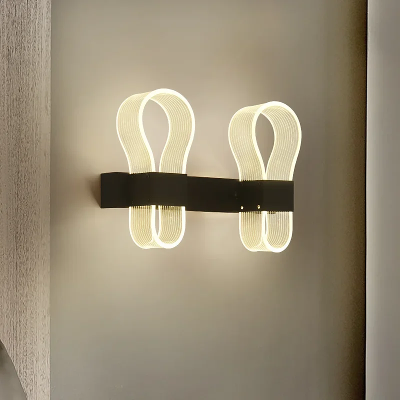 مصباح الجدار الحديثة الأسود شفافة الاكريليك عاكس الضوء غرفة المعيشة التلفزيون حائط الخلفية مصباح غرفة نوم الممر السرير مصابيح LED