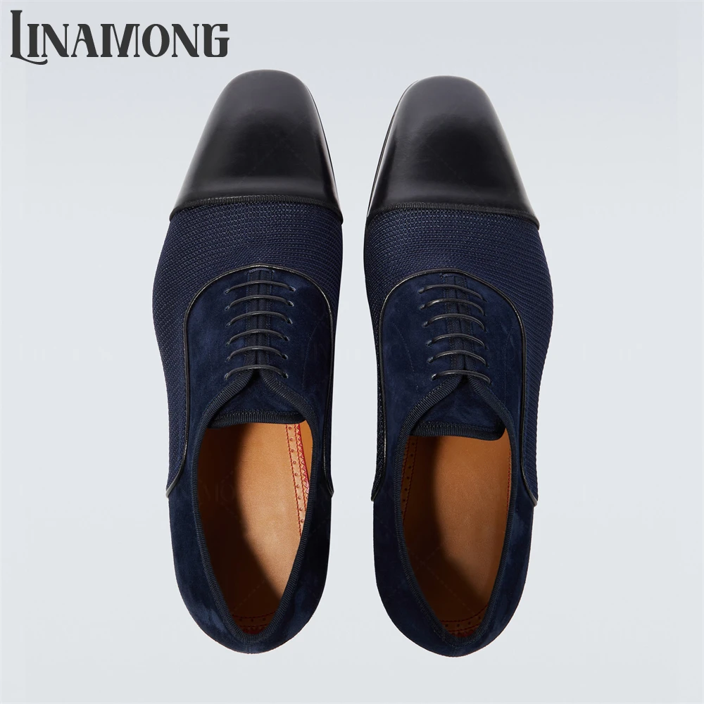 Leather Suede Oxford Shoes for Men Elegant Dark Blue Lace-Up Dress Shoes Classic Style Handmade Wedding Shoes Banquets Footwear - Image 3