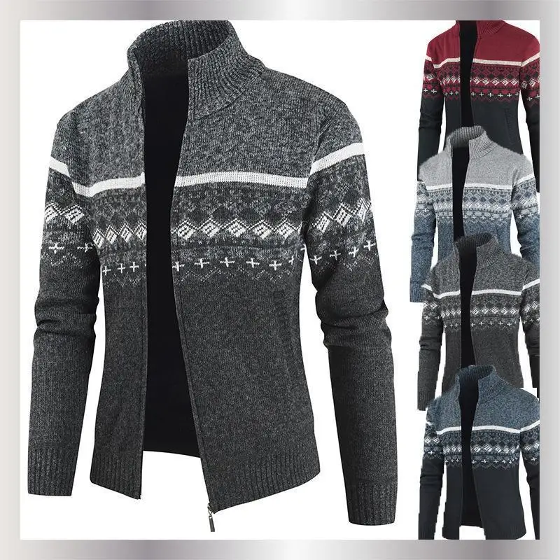 

loween Men's Knitted Sweater Casual Stand Collar Patchwork Autumn Winter New Sle Polyester Fiber Nine Sve Length