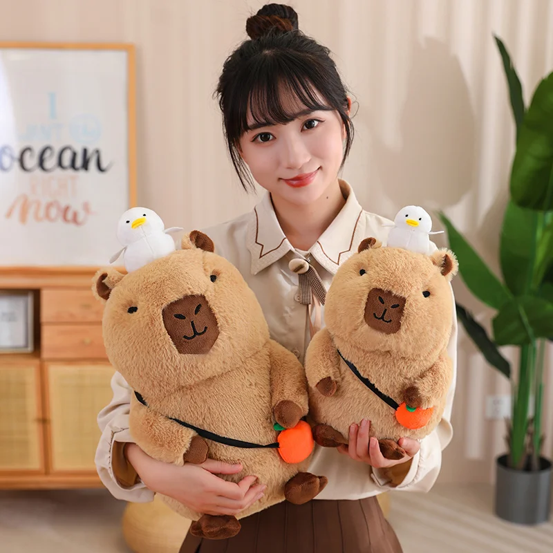 Simulation Capybara Plush Toy Capibara with Fruits Fluffy Doll Stuffed Animals Bubble Pendant Funny Gift for Girls Boy