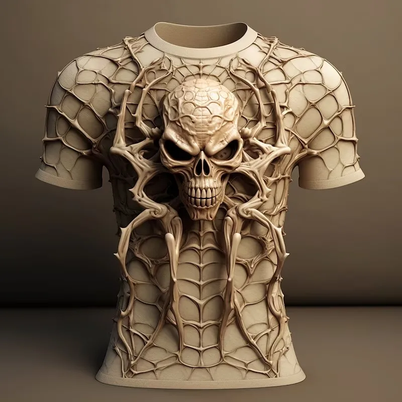 Skull T-Shirts For Men 3d Spider Print Street Designer Men's Clothing Daily Casual Short Sleeves Tops Loose Oversized Sweatshirt