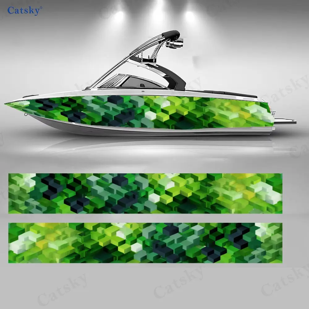 

2 шт. наклеек для лодок Pixel Forest Green Block Boat, водонепроницаемые виниловые наклейки из ПВХ для рыболовных лодок, прочный и стильный дизайн