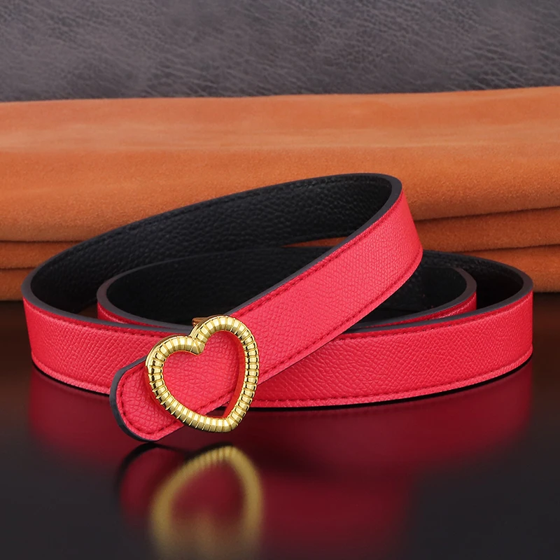 

Luxury women belt love buckle high quality genuine leather 2.4cm corset thin belt casual lady famous brand ceinture homme red