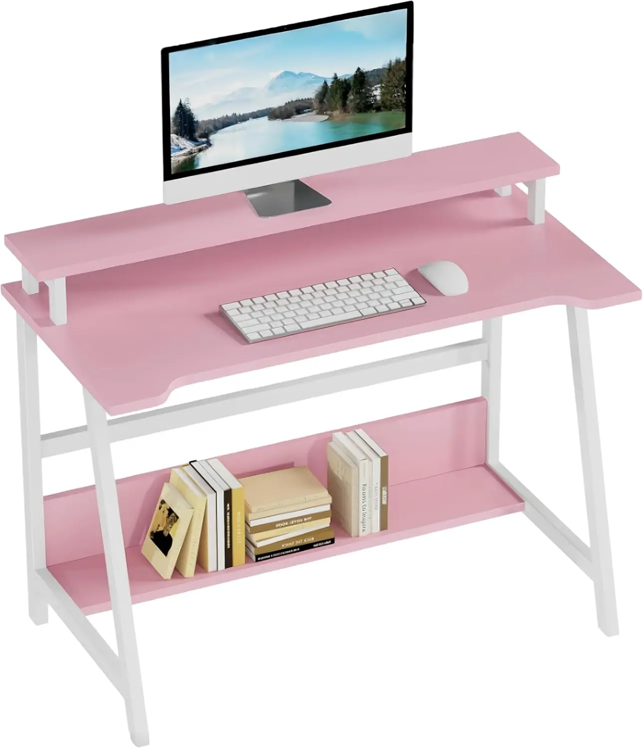 

31.5 Inch Compact Office Desk with Storage, Pink Small Space Solution for Bedroom or Home Office