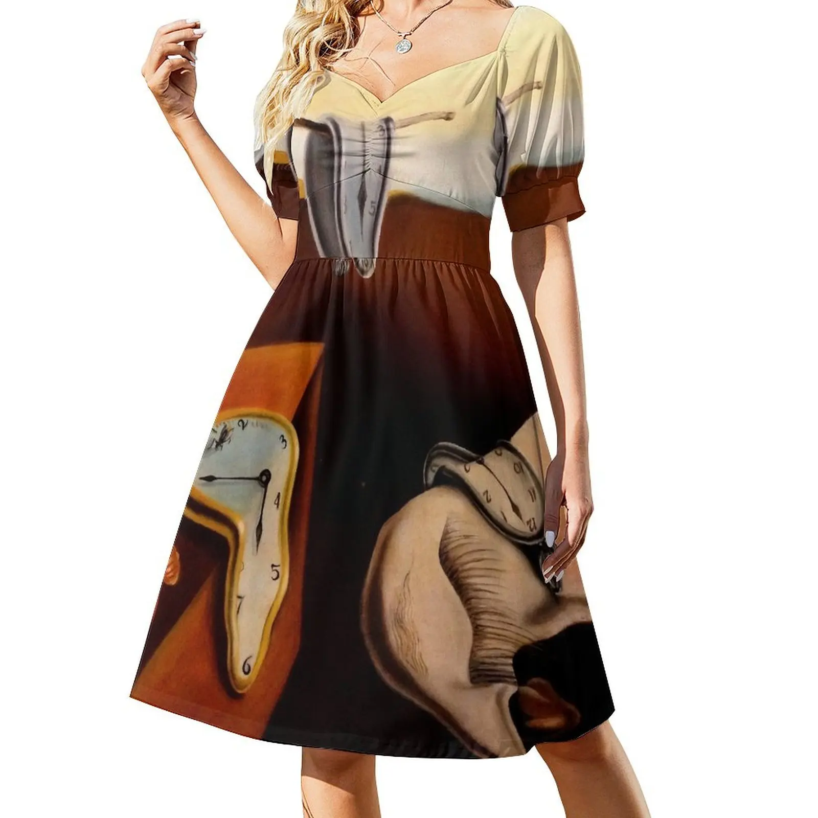 

Salvador dali original paintings surrealism Short Sleeved Dress Woman clothes Dress