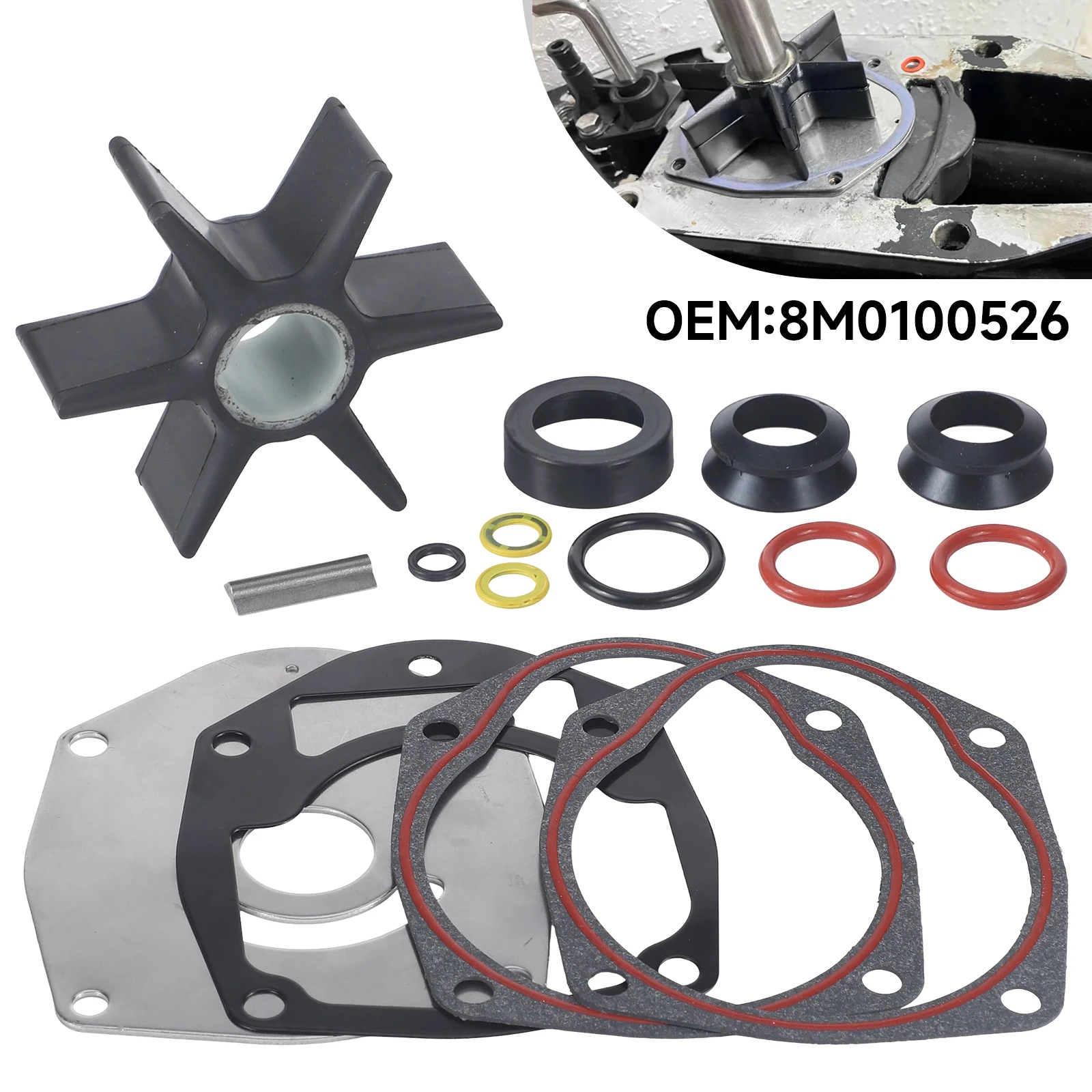 Rubber Marine Impeller Water Pump Repair Kit 8M0100526 Gasket Plate Fits For Mercury Mariner Outboard MerCruiser Sterndrive