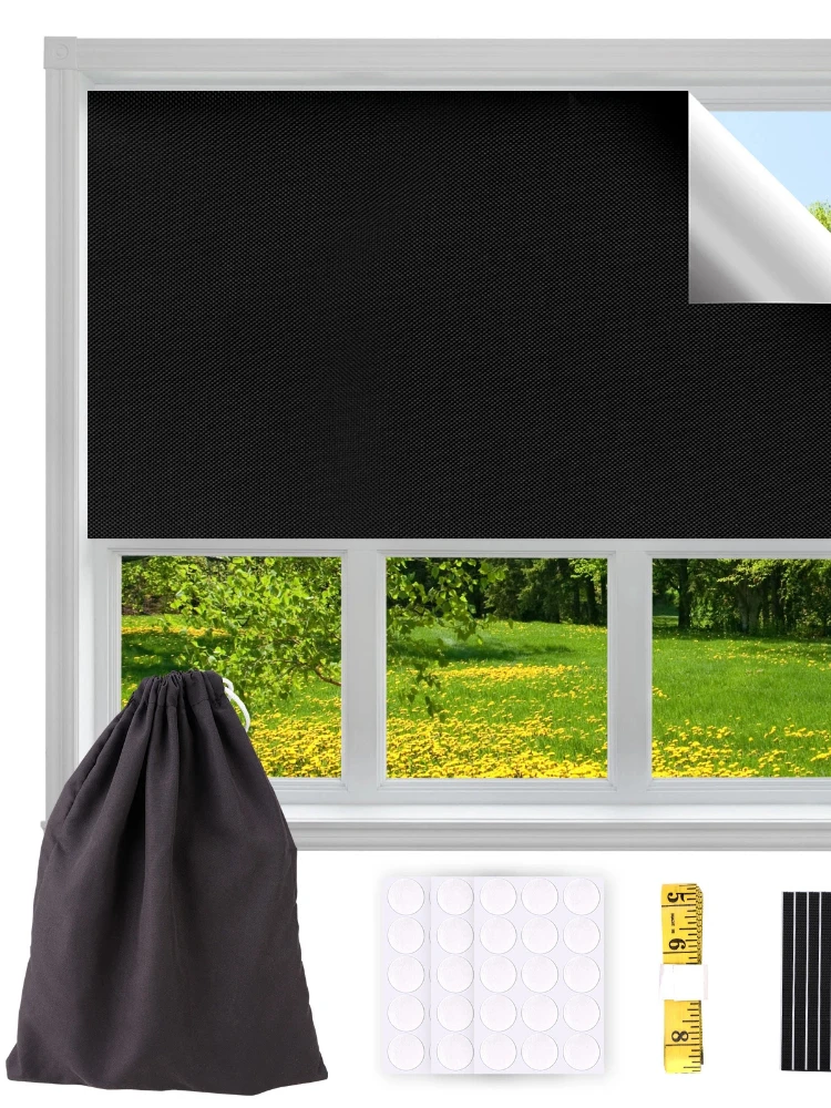 Temporäre Verdunkelungsjalousien, 300 x 145 cm, 100 % Verdunkelungsmaterial für jedes Fenster, maßgeschneidert | 48 Klebebänder | Einfach aufblasbare Jalousien